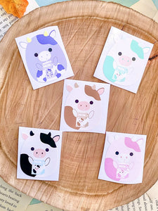 STICKERS COW HOLDING A MILK CARTOON PKT OF 5 STICKERS