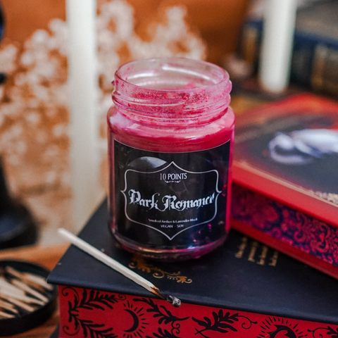 DARK ROMANCE  - Bookish Inspired Soy Candle Scent Notes: Smoked Amber & Lavender Musk