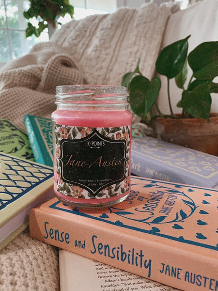 Jane Austen - Author Inspired Soy Candle Scent Notes: Garden Bed + Frosted Berry