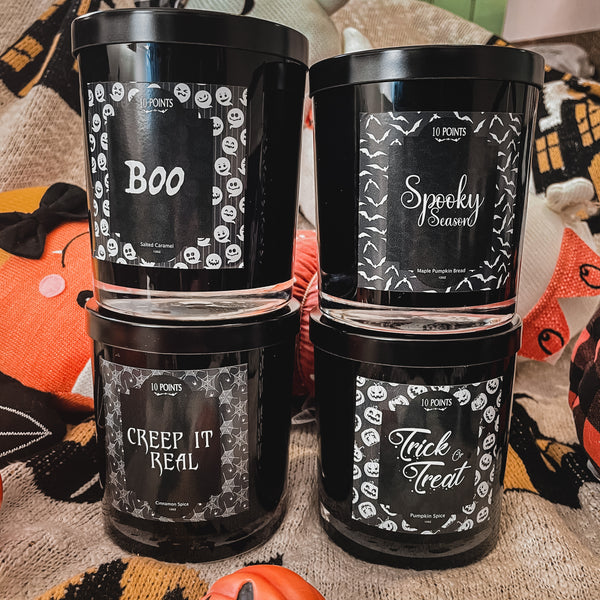 Large Halloween Candle Bundle - Trick or Treat, Boo, Creep it Real, Spooky Season