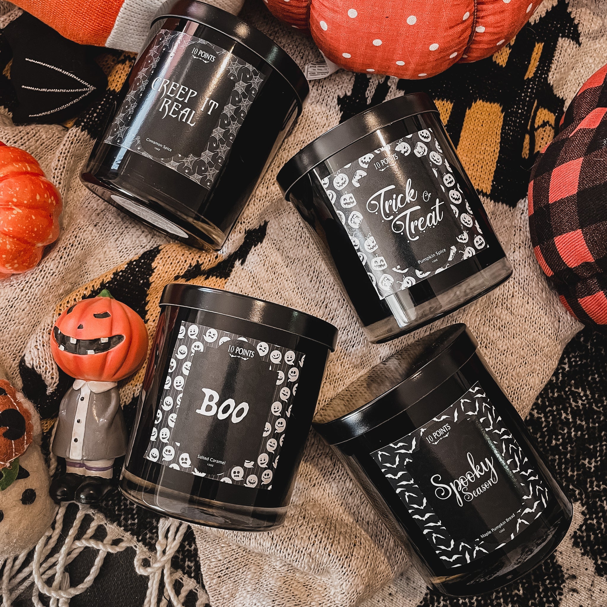 Large Halloween Candle Bundle - Trick or Treat, Boo, Creep it Real, Spooky Season