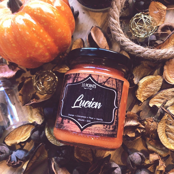Lucien - Book Inspired Soy Candle Scent Notes: Orange, Cinnamon, Pear, Vanilla.